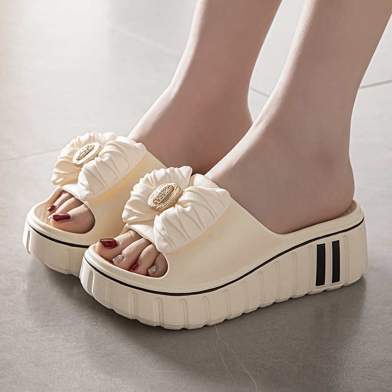 Women’s Summer EVA Slide Sandals Open-Toe Casual Beach Shoes Beige Non-Slip