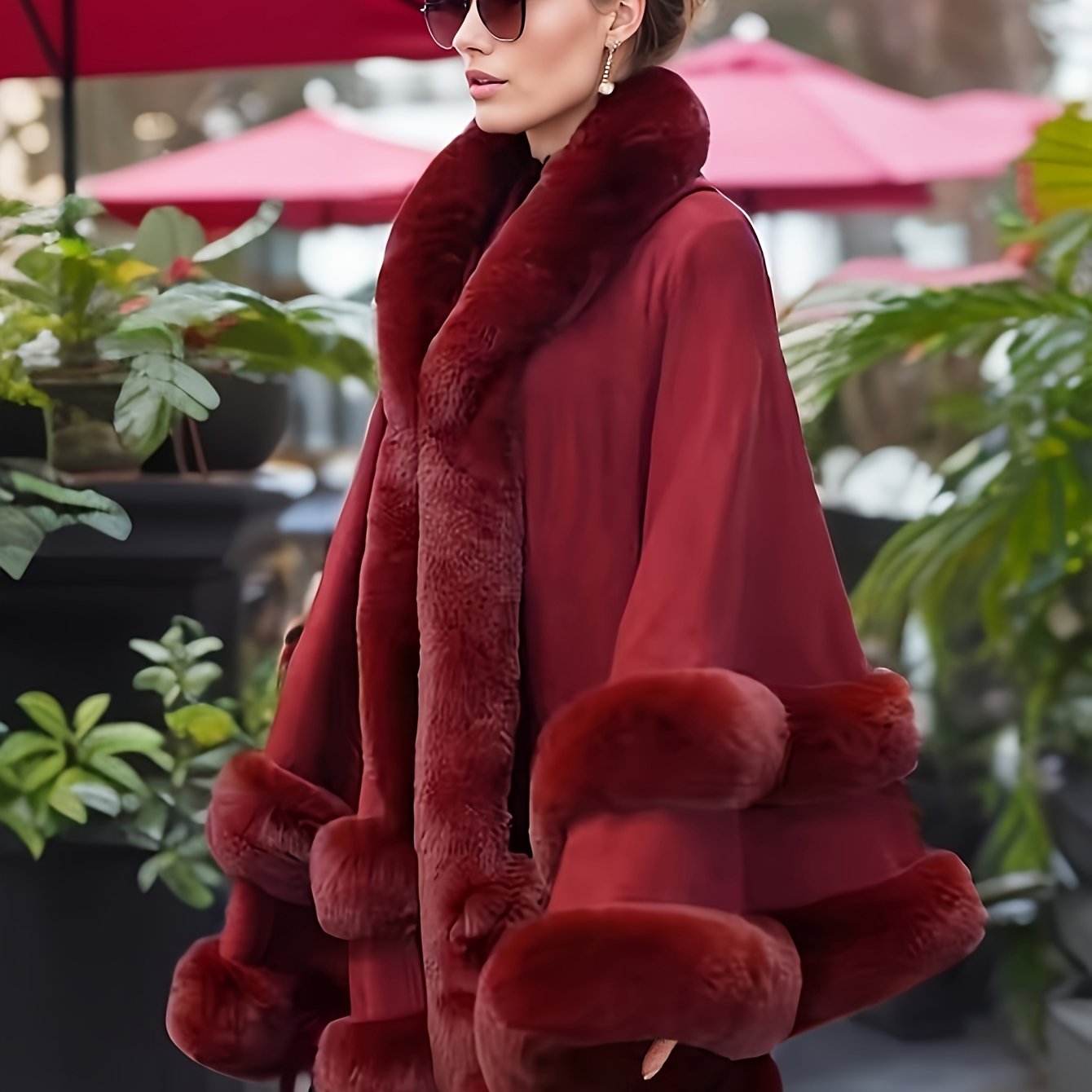 Плюс сайз накидка с капюшоном из искусственного меха однотонного цвета, осень-зима, вязанный акрил