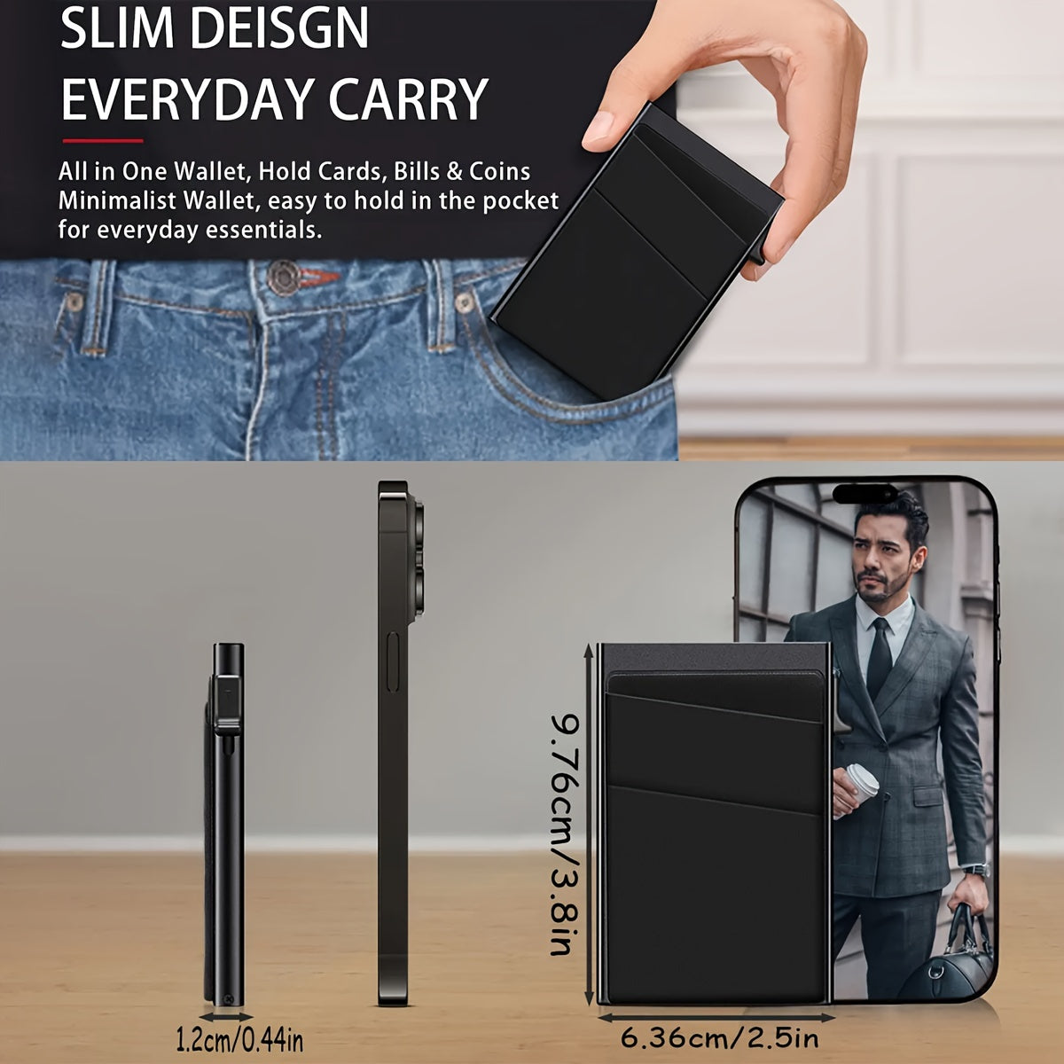 Alüminiy RFID blokirovka qiluvchi kredit karta qoplami, yonidan bosish mexanizmi bilan, qora