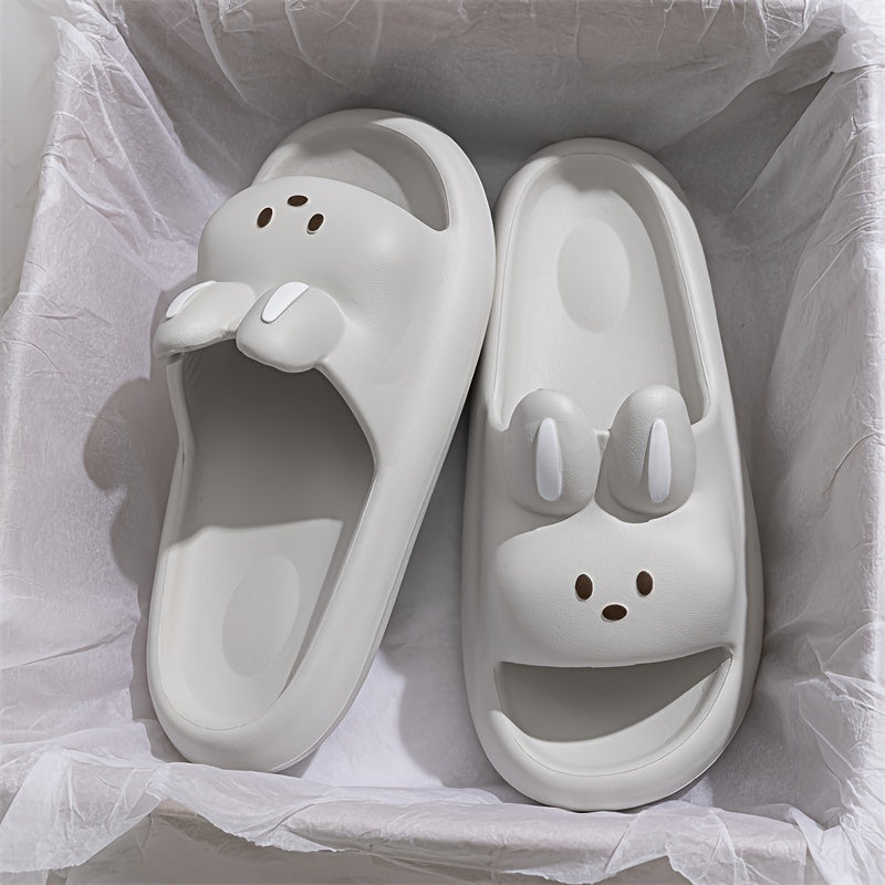 Женские шлепанцы-слипы с дизайном кролика, мягкая подошва, домашние тапочки для ванной