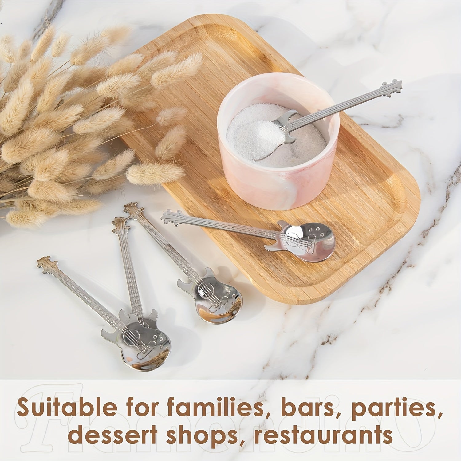 2, 4 yoki 6 dona rostlangan po'latdan yasalgan gitar qoshiqchalari, shirinliklar va sovg'alar uchun