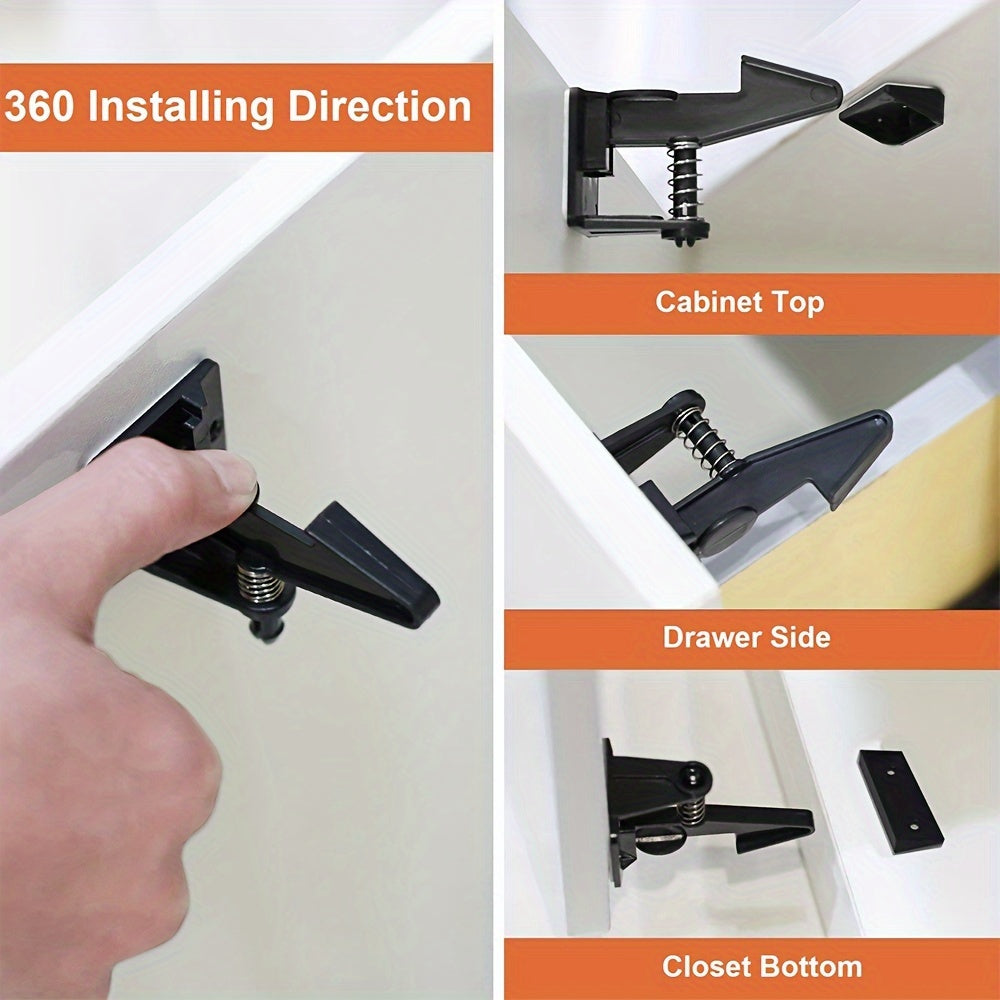 Set of 10 Child Safety Cabinet Locks Sticky Drawer Latches No Drilling Black White