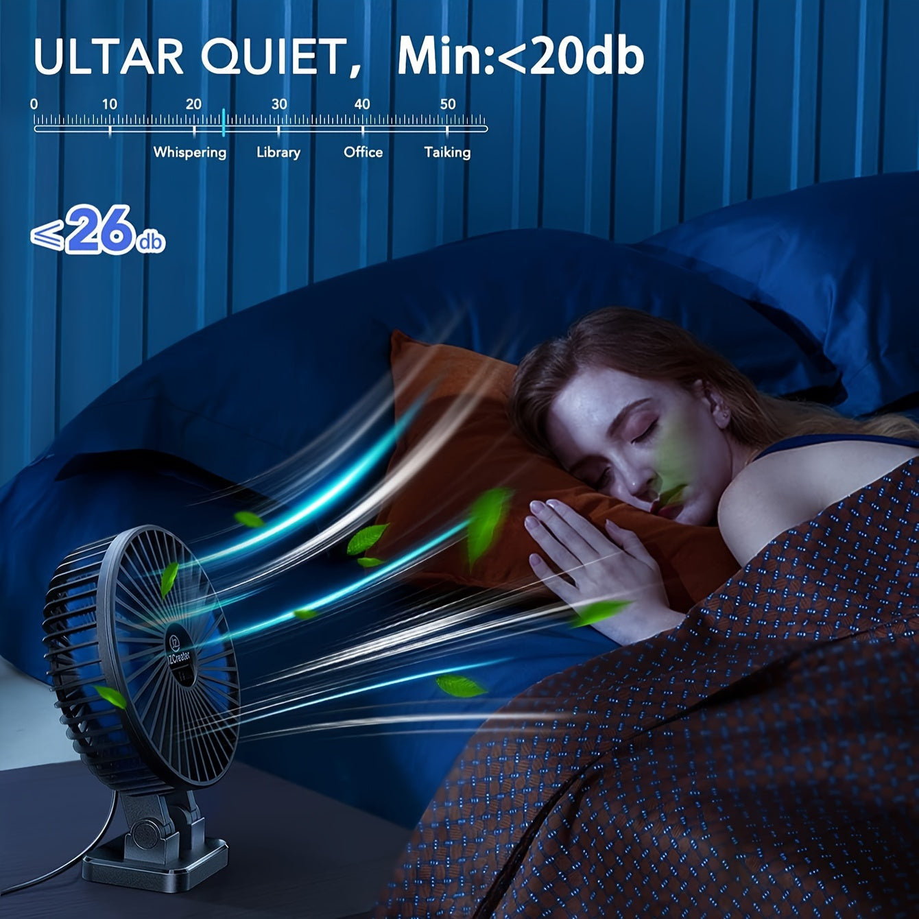 Mini USB Desk Fan Black Blue 3 Speed Portable Cooling for Home Office Travel