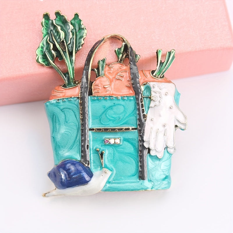 Qadimiy uslubda ishlab chiqarilgan alyuminiy emal sabzi va qurt broshka pin - bog' mavzusidagi ijodiy dizayn - palto va sumkalar uchun zamonaviy moda aksessuari