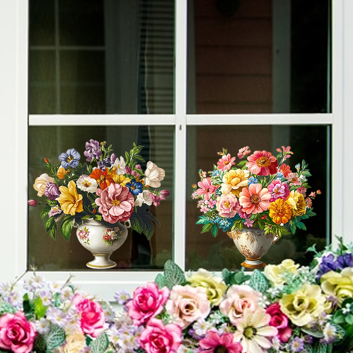 Colorful Floral Wall Decals Set of 2 Removable Vinyl Stickers for Home Decor