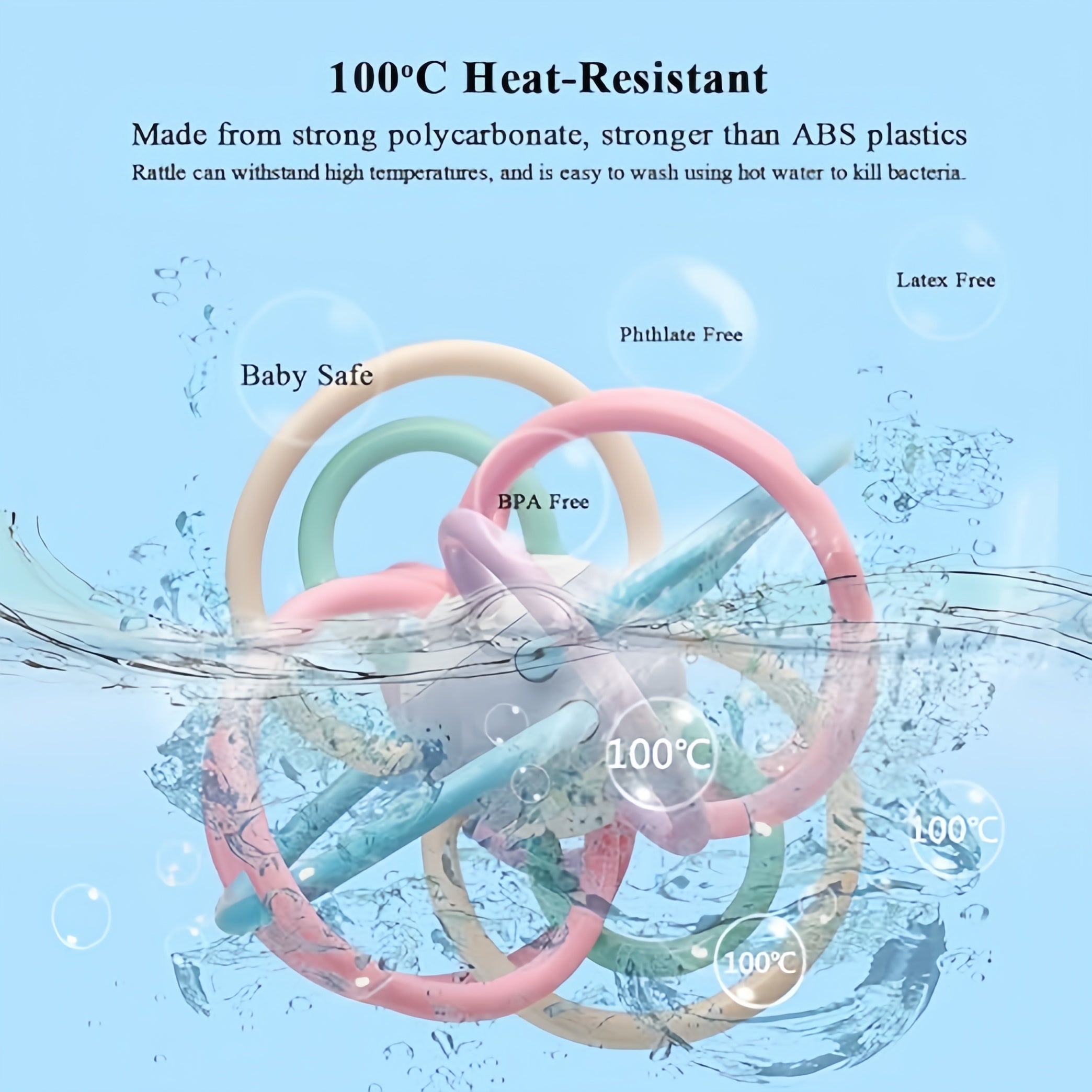 BPA Free Food Grade Sensory Teether Toy with Rattle for Infants