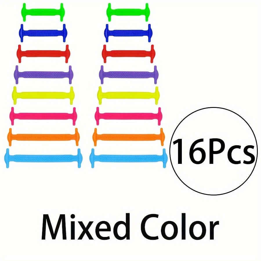 Unisex Stretchy Silicone Lazy No Tie Shoe Laces Flat Elastic Shoe Ties 16 Pack