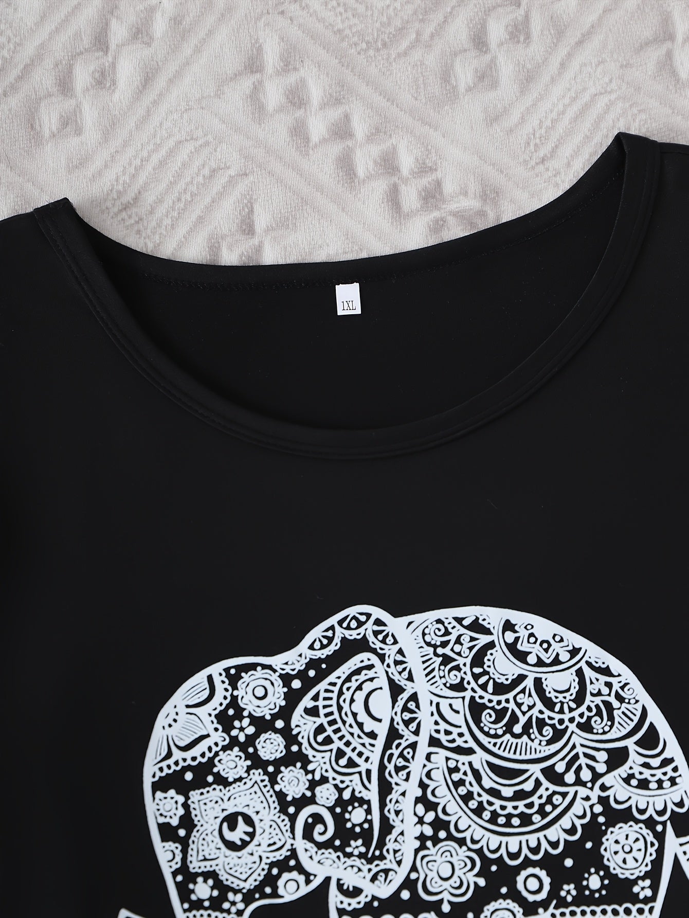 Plus Size Women's Pajama Set Polyester Knit Elephant Print Comfortable Loungewear