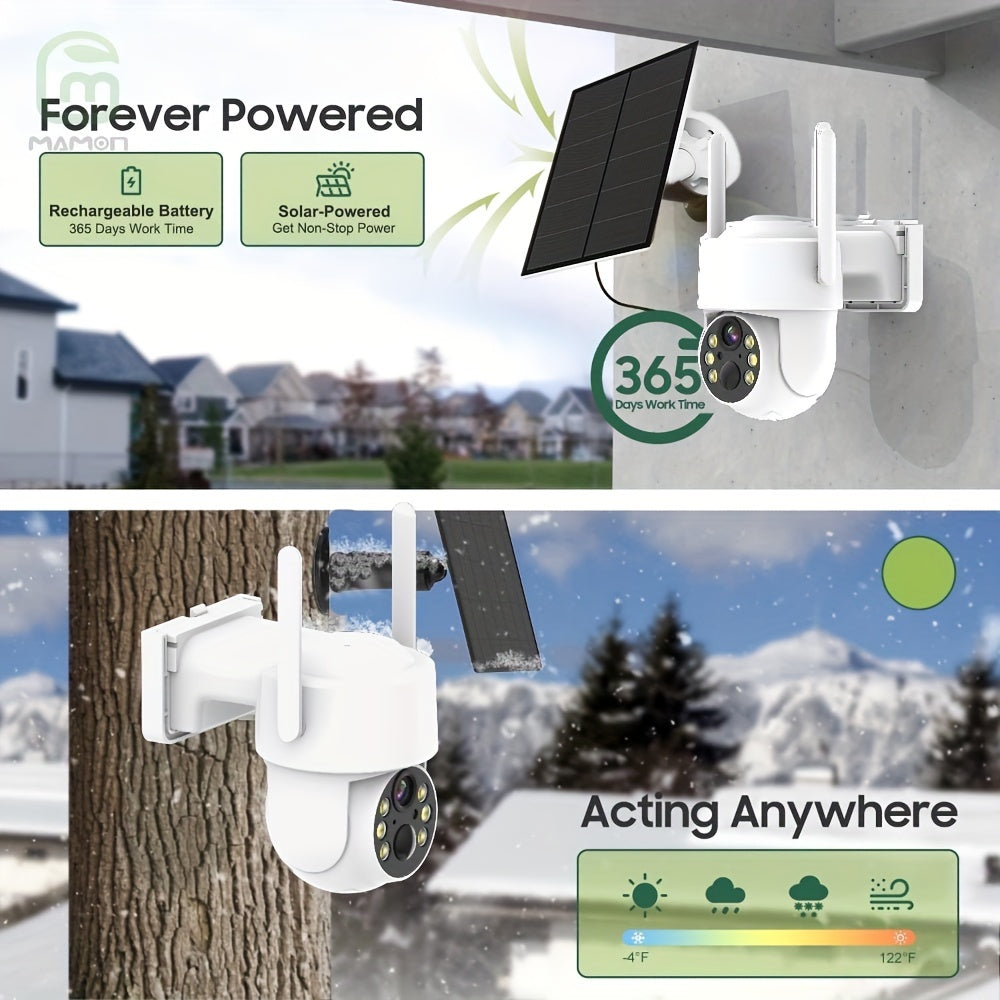 Wi-Fi quyosh energiyasida ishlaydigan 2K PTZ xavfsizlik kamerası, kechqurun ko'rish, harakatni aniqlash, ikki tomonlama audio, spotli nurni o'z ichiga oladi
