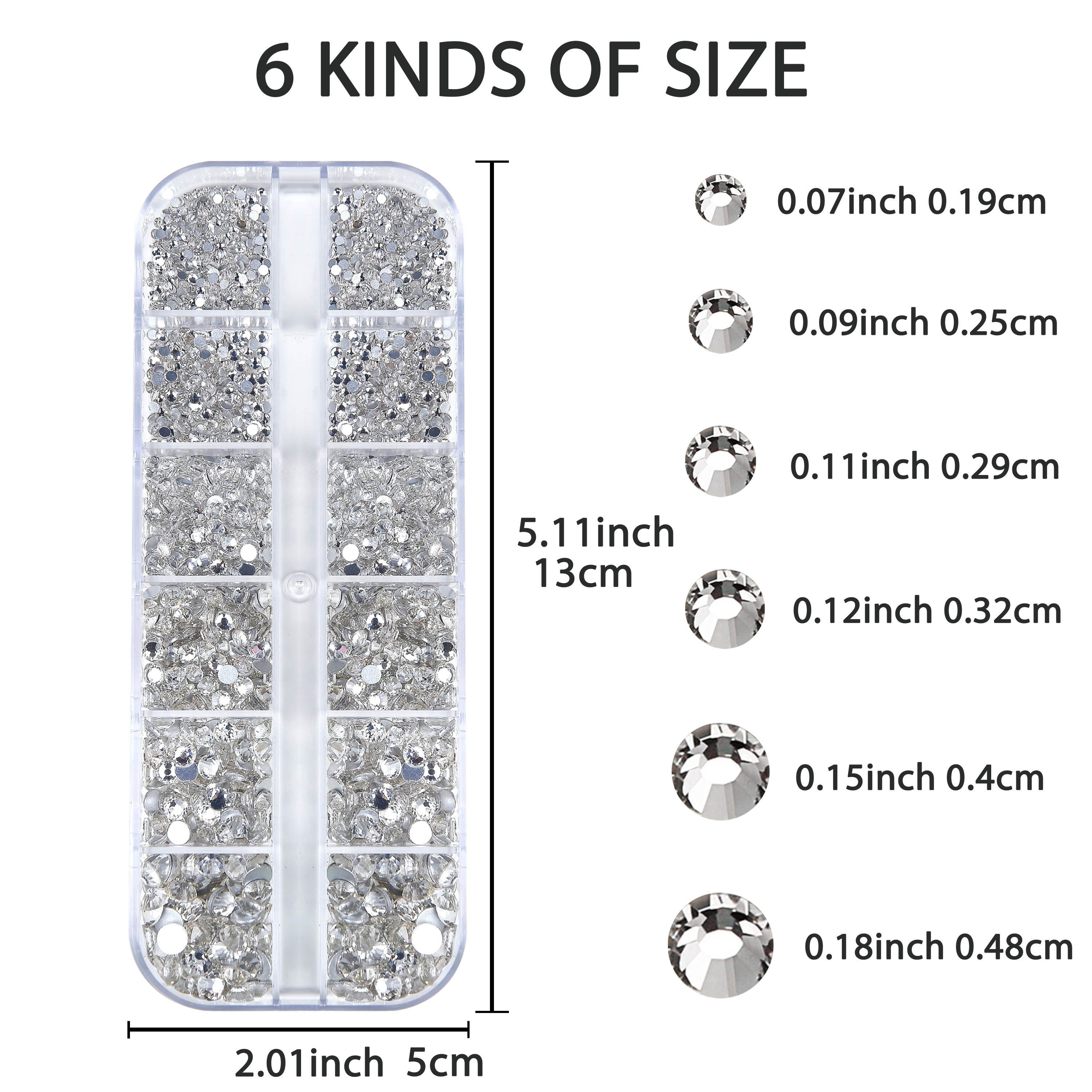 White Rhinestone Set 2200 Pieces with Storage Box for Nails Art Crafts and Jewelry