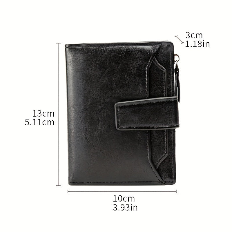 Men's Faux Leather Short Wallet with Retro Multi Card Slots Black