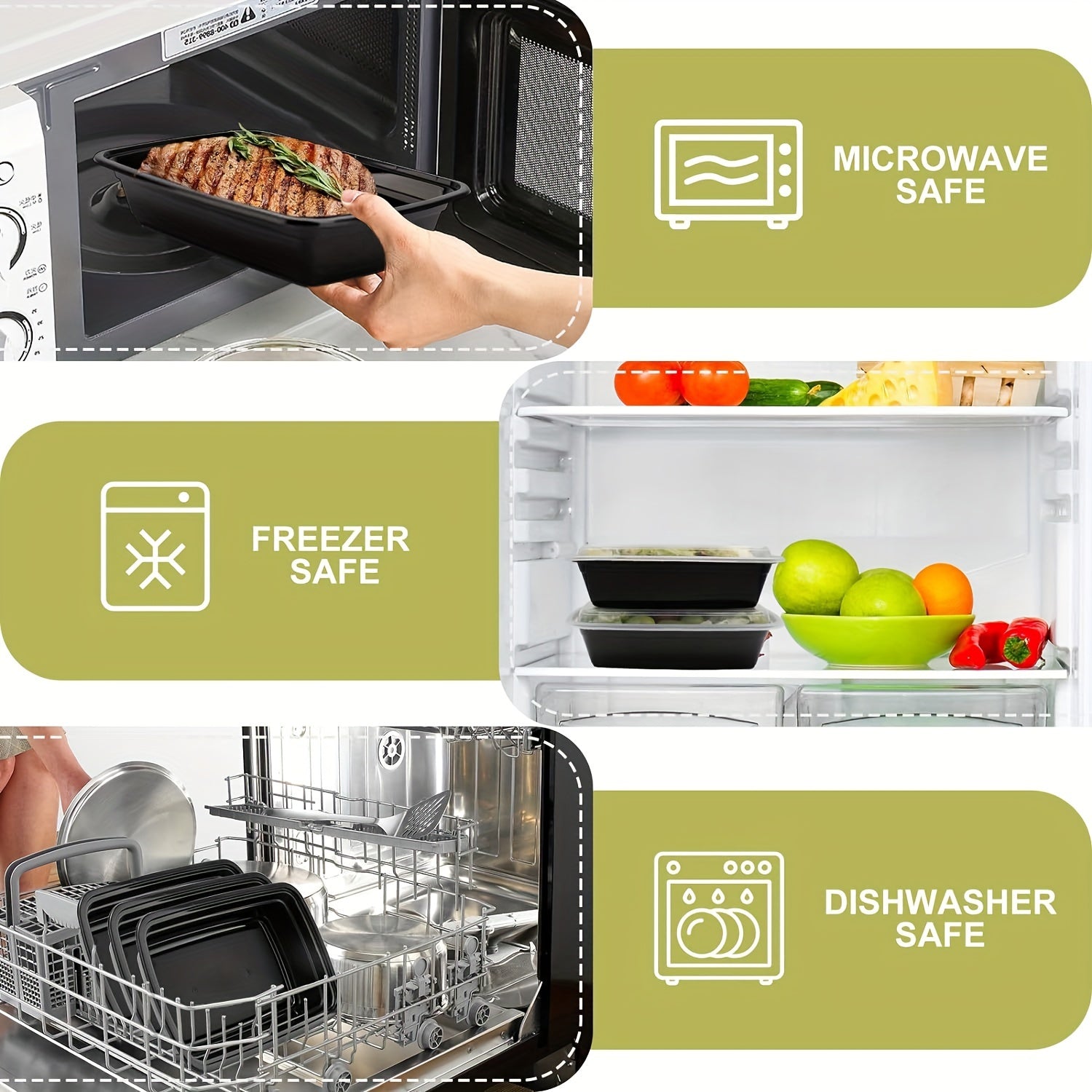 Pack of 30 Black Plastic Food Storage Containers with Lids, Leakproof, Microwave Safe