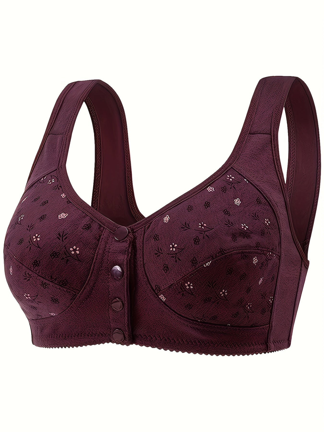 Plus Size Wireless Bras Set with Button Detail No Padding Random Print