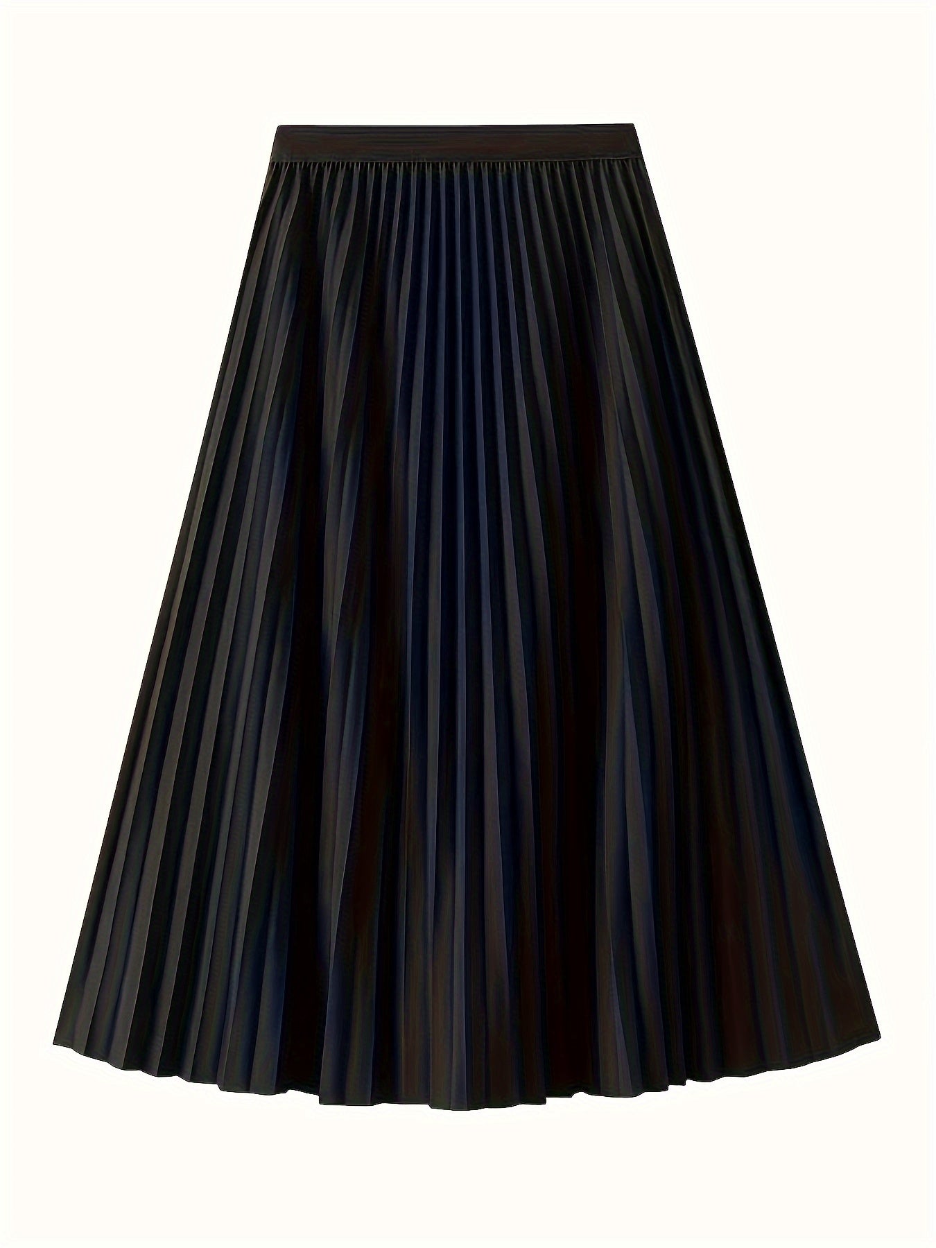 Women's Pleated Midi Skirt Solid Color Spring Summer Casual Elegant Polyester
