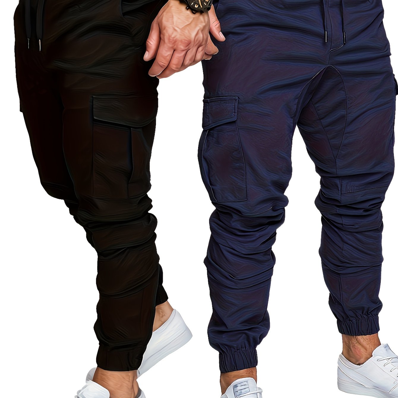 Men's Cargo Pants Set Cotton Solid Color Drawstring Waist Regular Fit All-Season