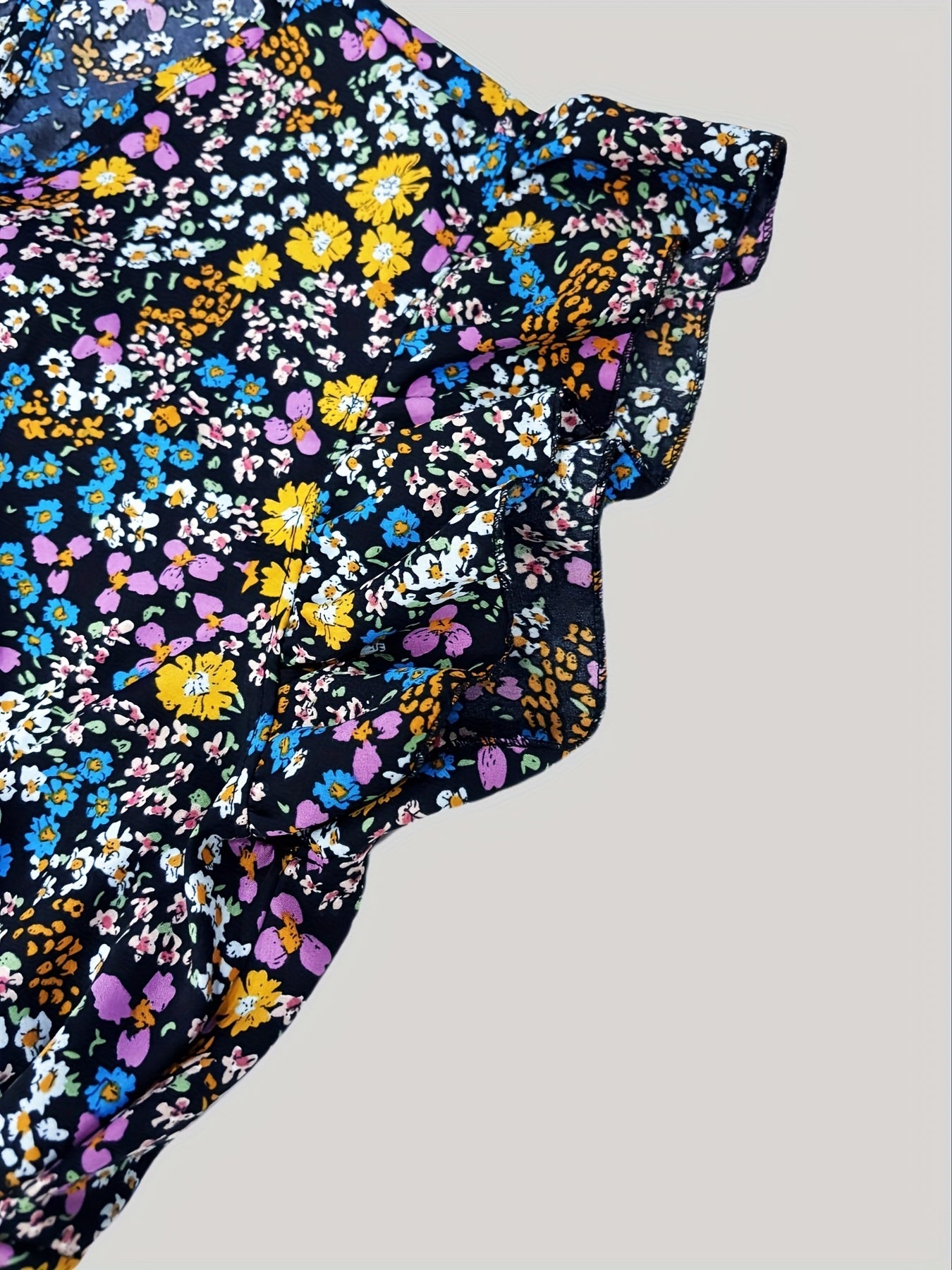 Mono de mujer talla grande con estampado bohemio floral, escote en V, transpirable, elástico y para todas las estaciones