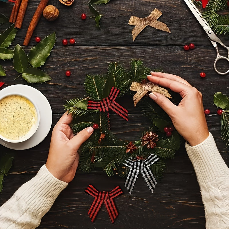 Mini Red and Black Plaid Ribbon Bows for Christmas Holiday Decor 30 Pack