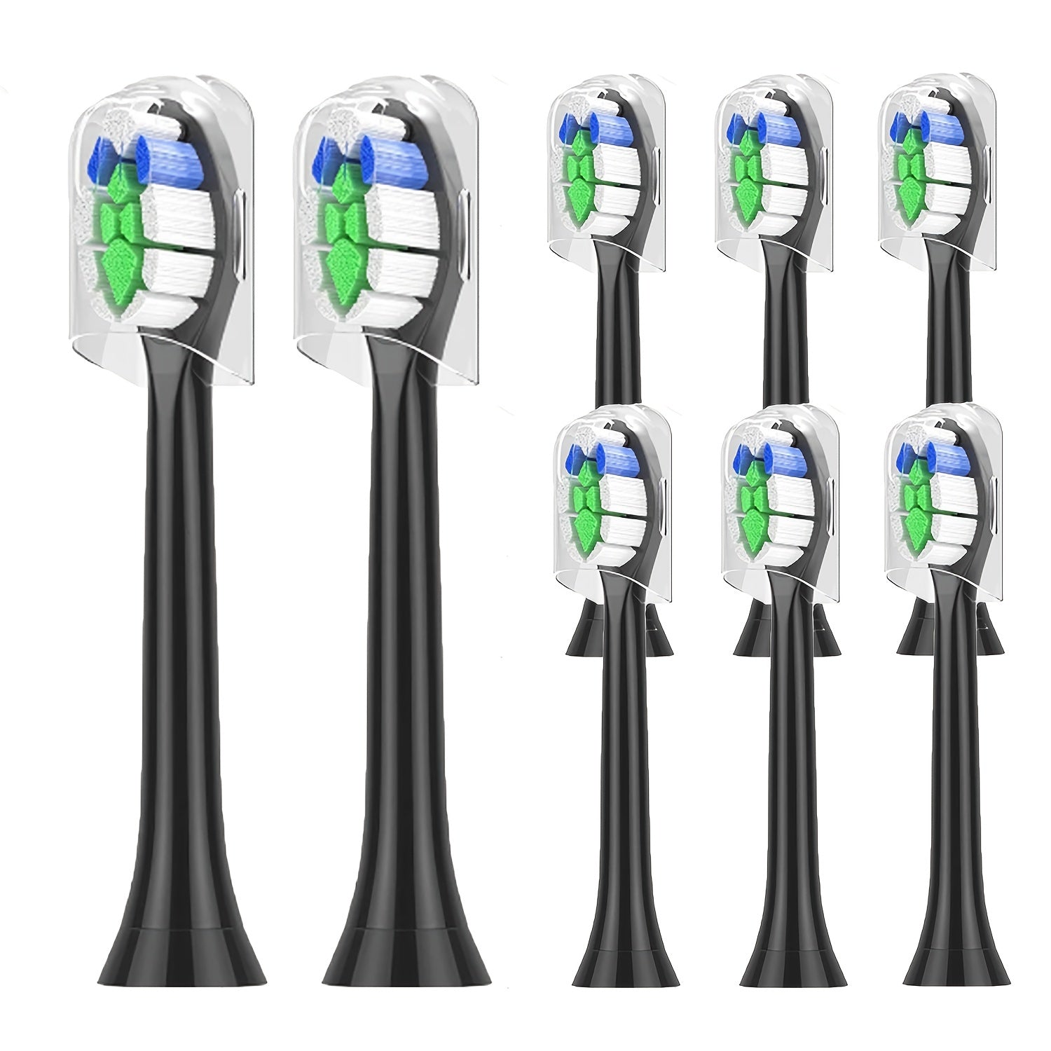 8 ta kattalar uchun almashtiriladigan tish cho'tkasi boshli, ko'k va yashil cho'tkalar, plaqkani nazorat qilish