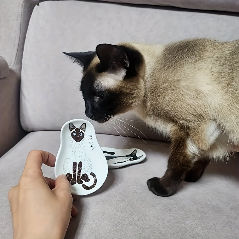 Ceramic Sauce Plate with Kitten Pattern Small Kitchen or Dorm Room Dish