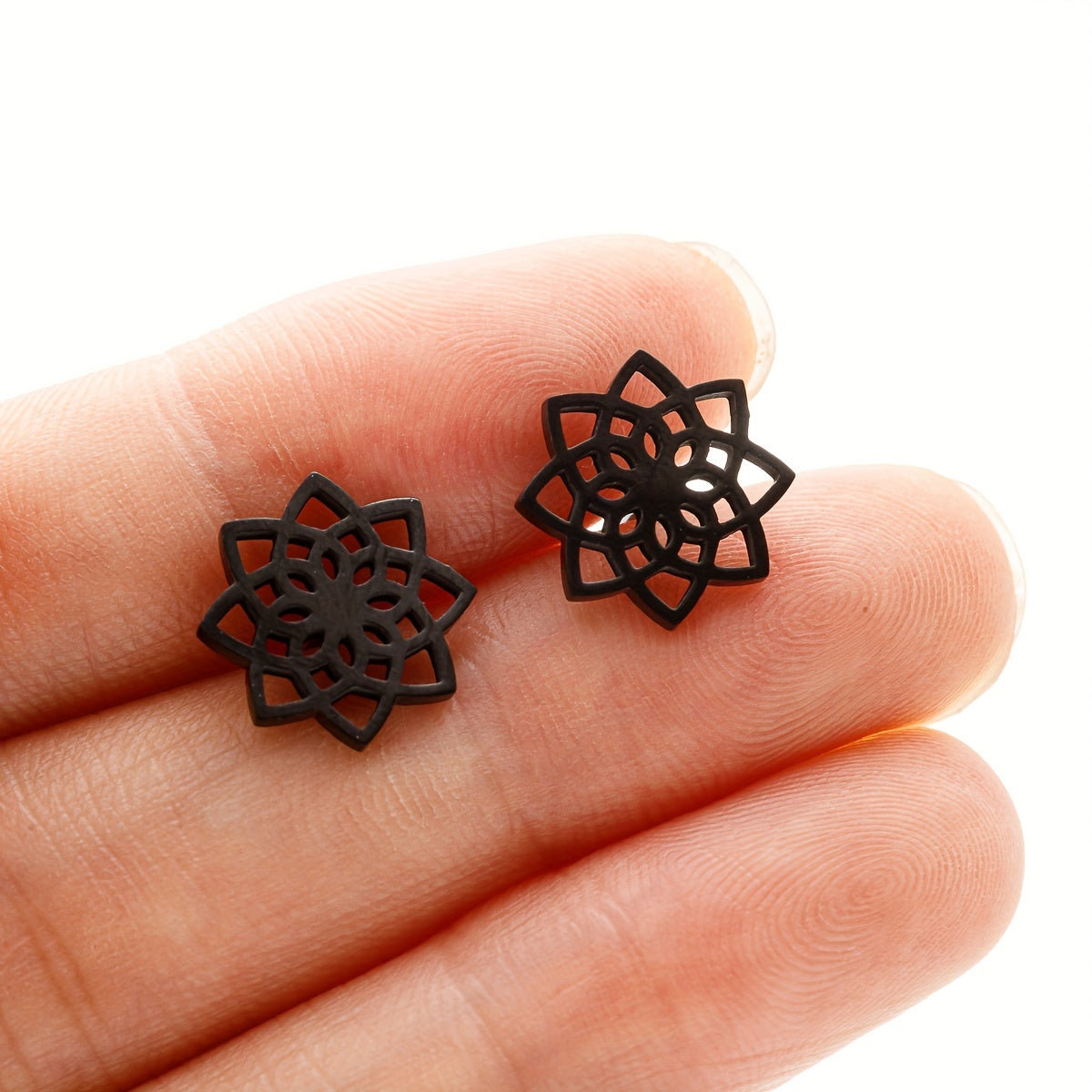Women Stainless Steel Mandala Stud Earrings Geometric Flower Daily Yoga