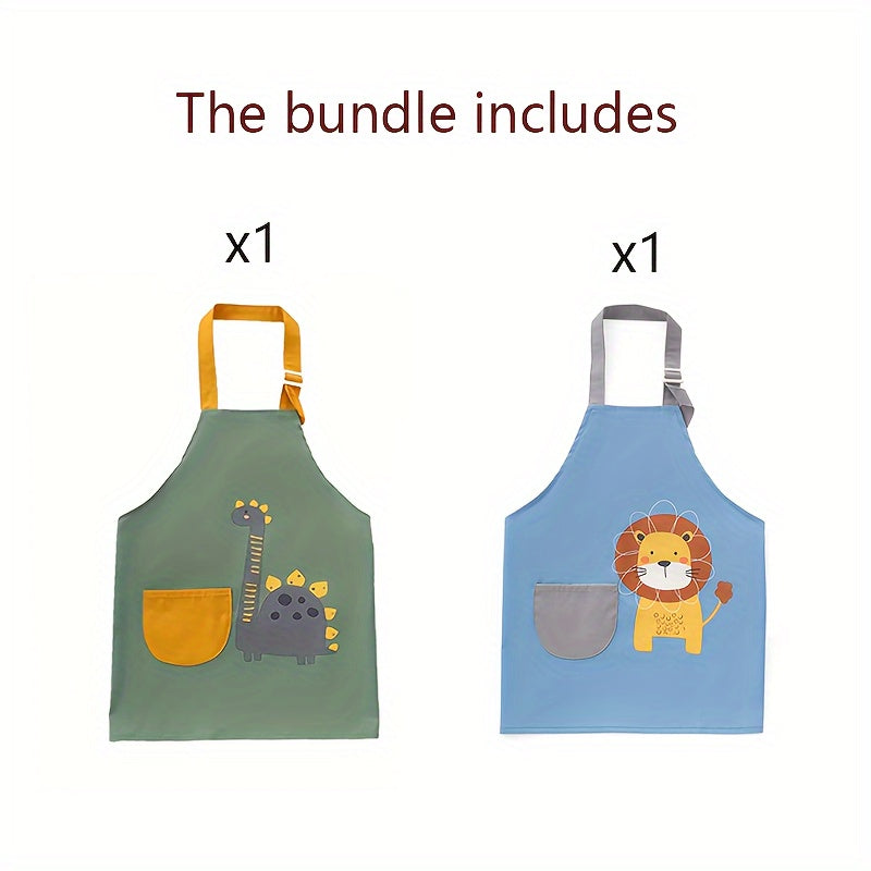 Kids Waterproof Aprons with Pockets, Adjustable Polyester, for Cooking and Painting (2 Pack)