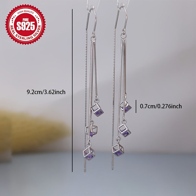 Nozik teri uchun kumush tassel taqinchoq, uzun kvadrat shaklidagi tushish taqinchoq