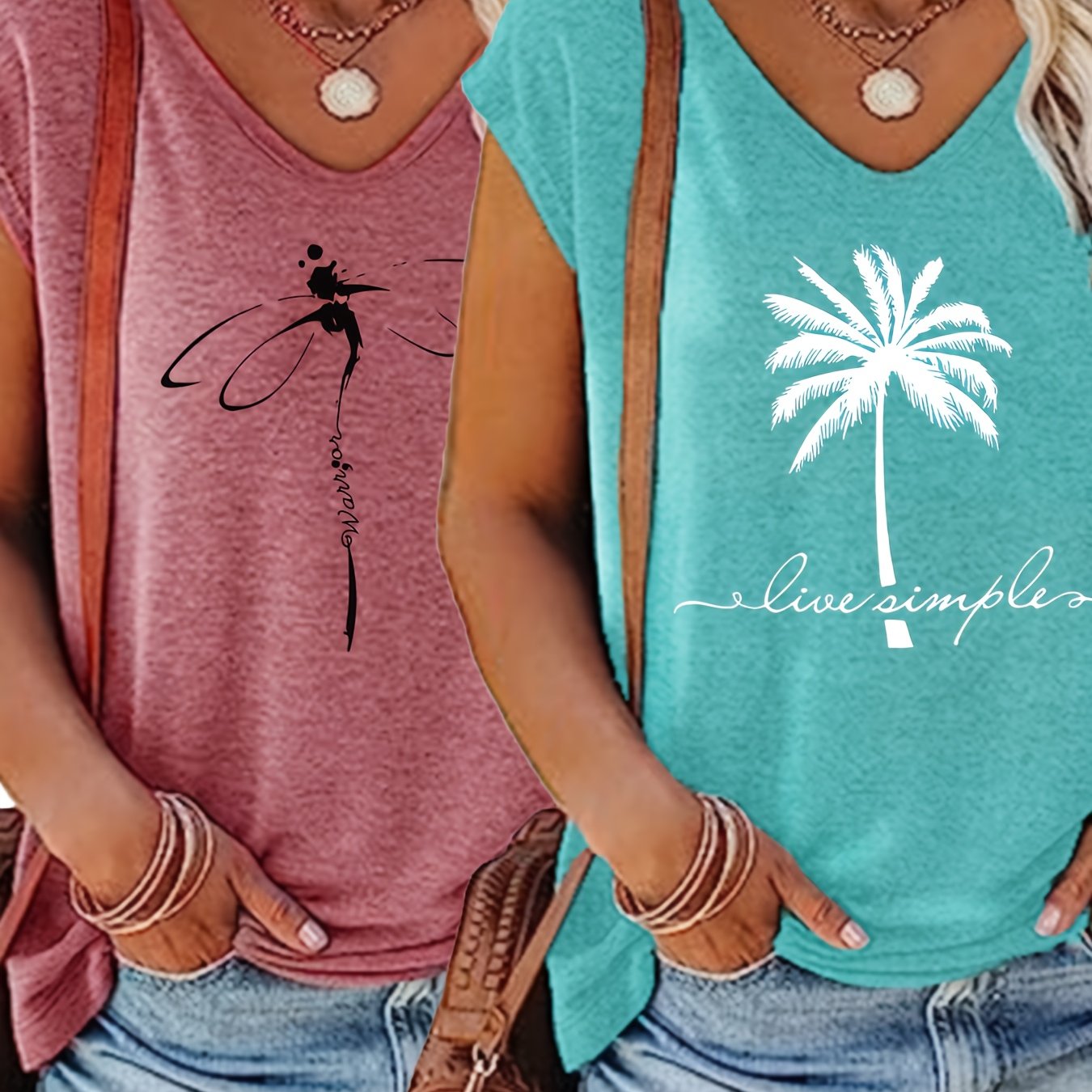 Plus Size Women's V-Neck Vests Two-Piece Set Floral Palm Tree Spring Summer Fabric