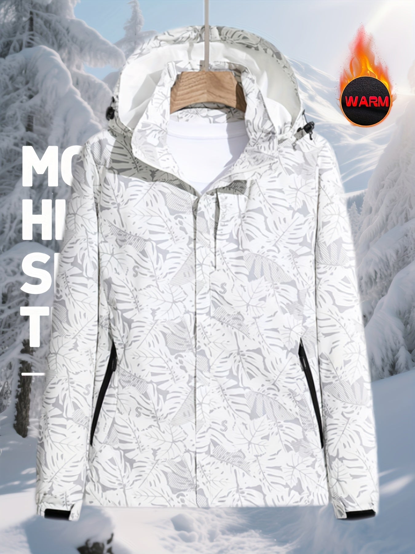 Women's Plus Size Hooded Sports Jacket Autumn Winter Printed Zipper Coat