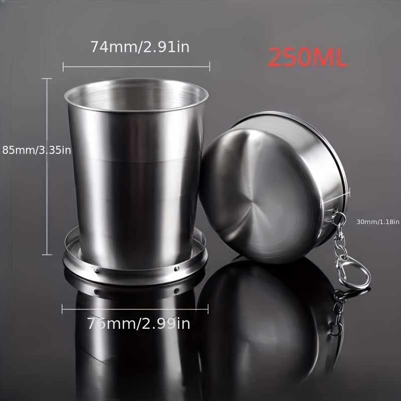 Stainless Steel Folding Cup with Keychain Portable Travel Camping Drinkware 75ml 150ml 250ml