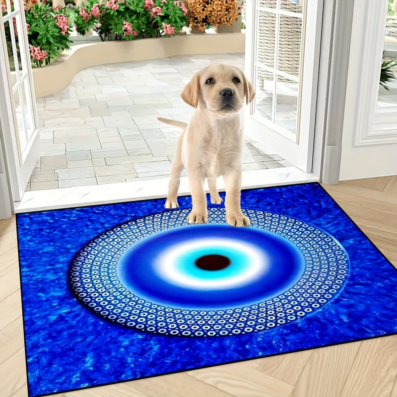 Blue Evil Eye Circle Door Mat Non-Slip Washable Indoor Outdoor Polyester