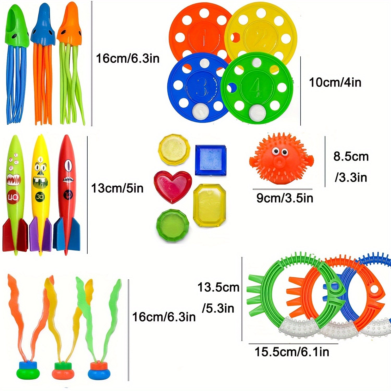 Children's Pool Toy Set with Underwater Swim Games PVC Beach Dive Sticks Rings and Treasure Toys