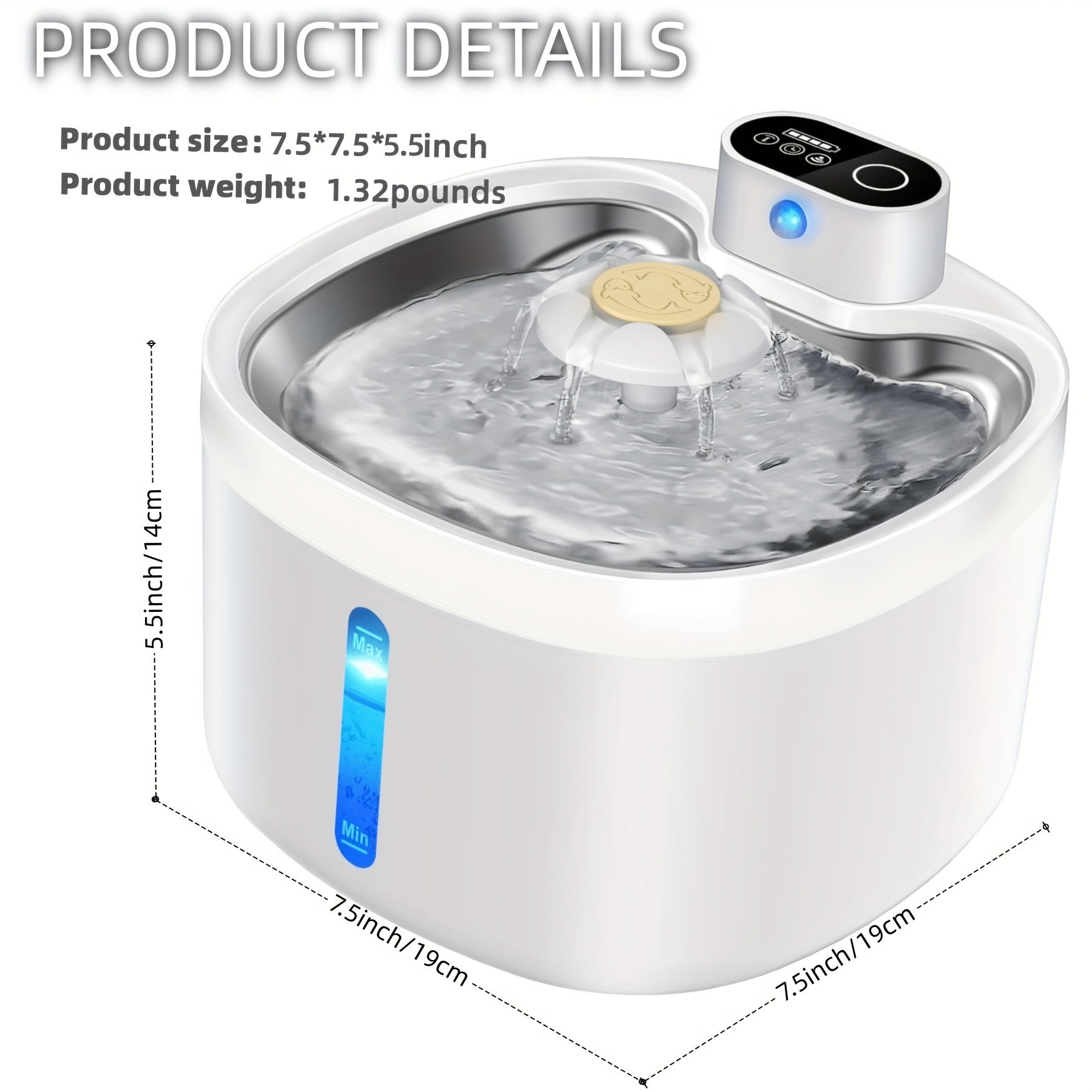 Wireless Automatic Pet Water Fountain 88oz 2.6L with Motion Sensor for Cats and Dogs