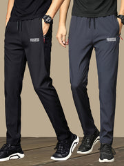 Men's Polyester Casual Joggers with Zipper Pockets Drawstring Waist in Black and Gray