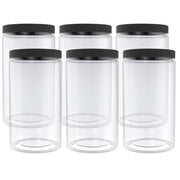 Set of 6 43oz Clear PET Food Storage Jars with Black Lids Wide Mouth BPA Free