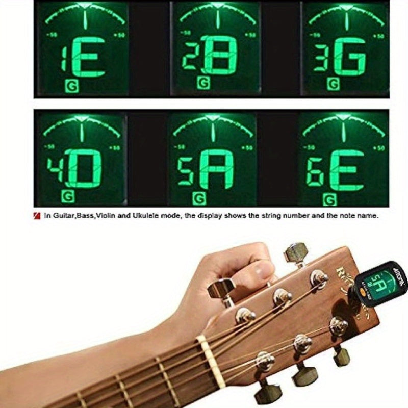 Clip-On Guitar Tuner for Guitar Bass Violin Ukulele Automatic Power-Off Single Button Black