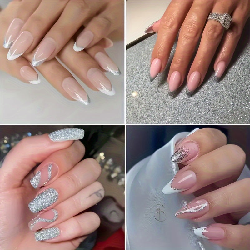 Women Glitter Nail Art Stickers Self-Adhesive French Stripe Manicure