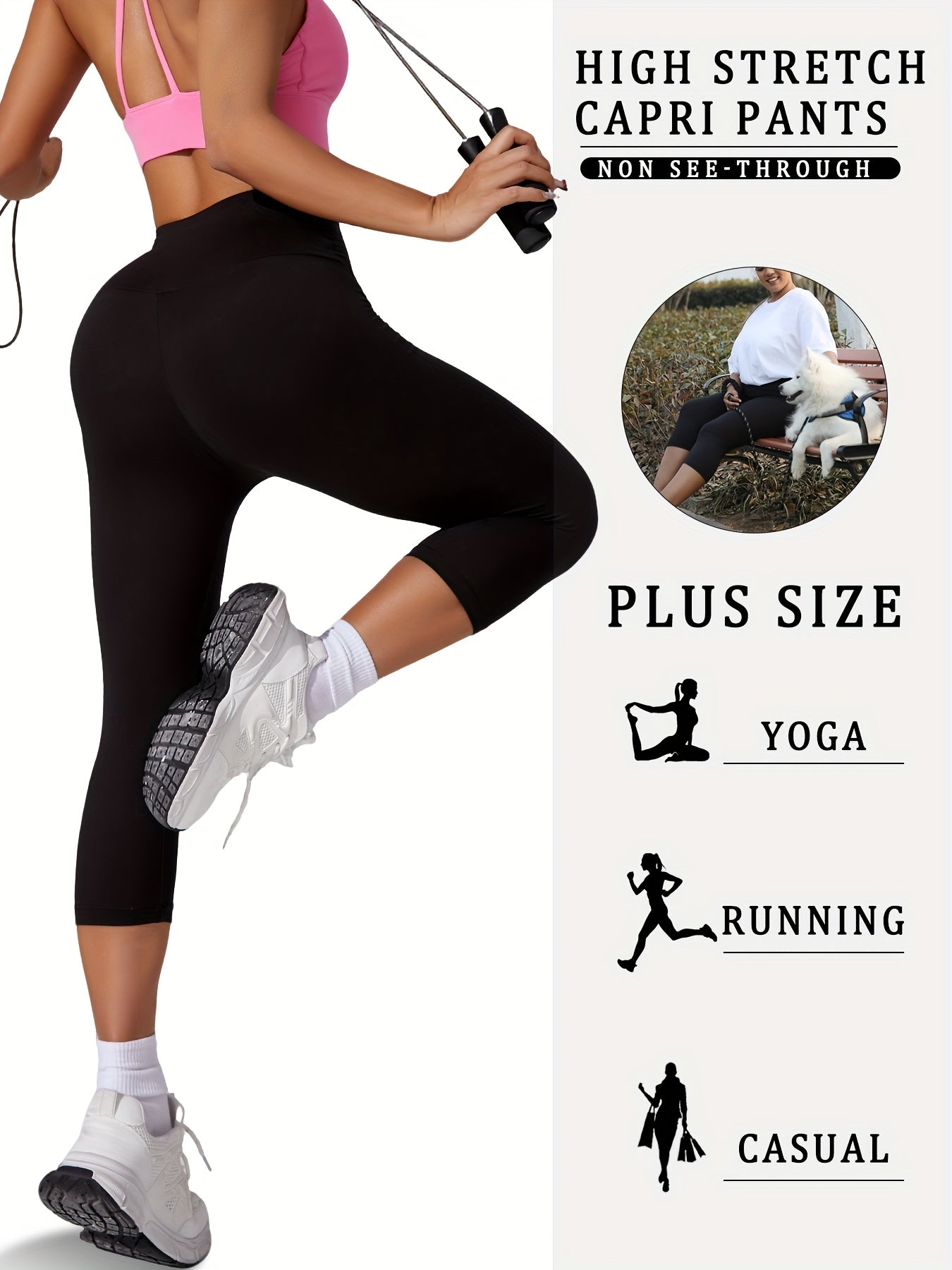 Plus Size Women High Waisted Capri Pants Tummy Control Yoga Athletic