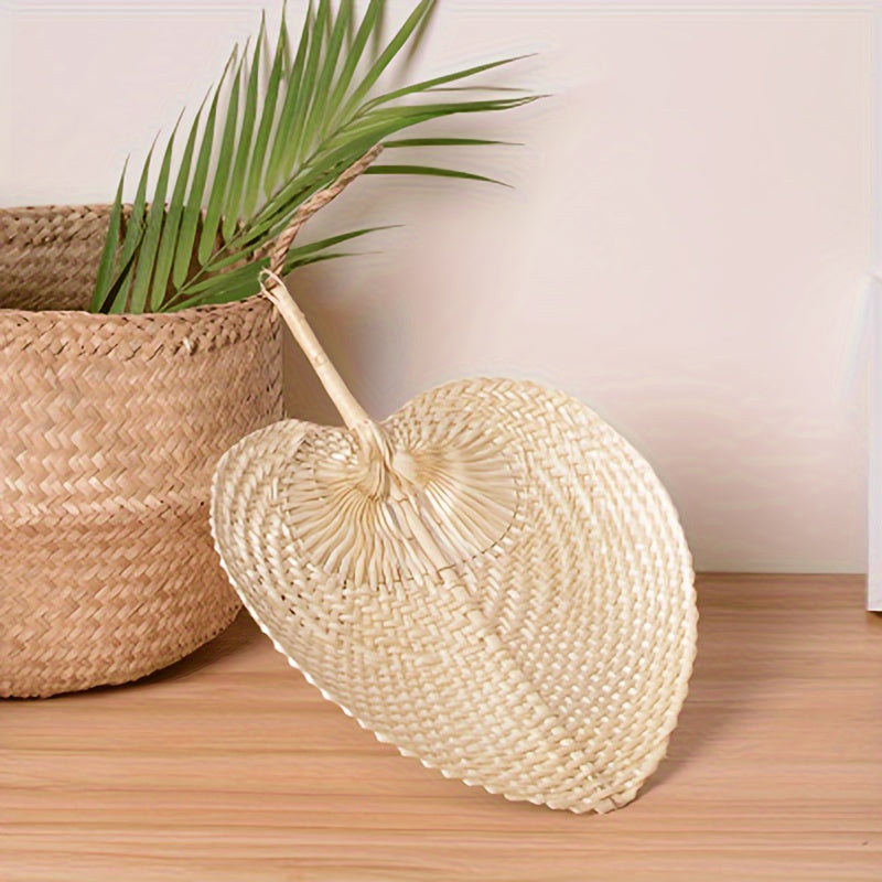 Set of 4 Bamboo Fans with Palm Leaf Design for Summer Cooling and Home Decor