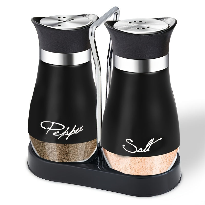 Glass Bottom Salt and Pepper Shaker Set with Stainless Steel Lids for Kitchen Dining Camping