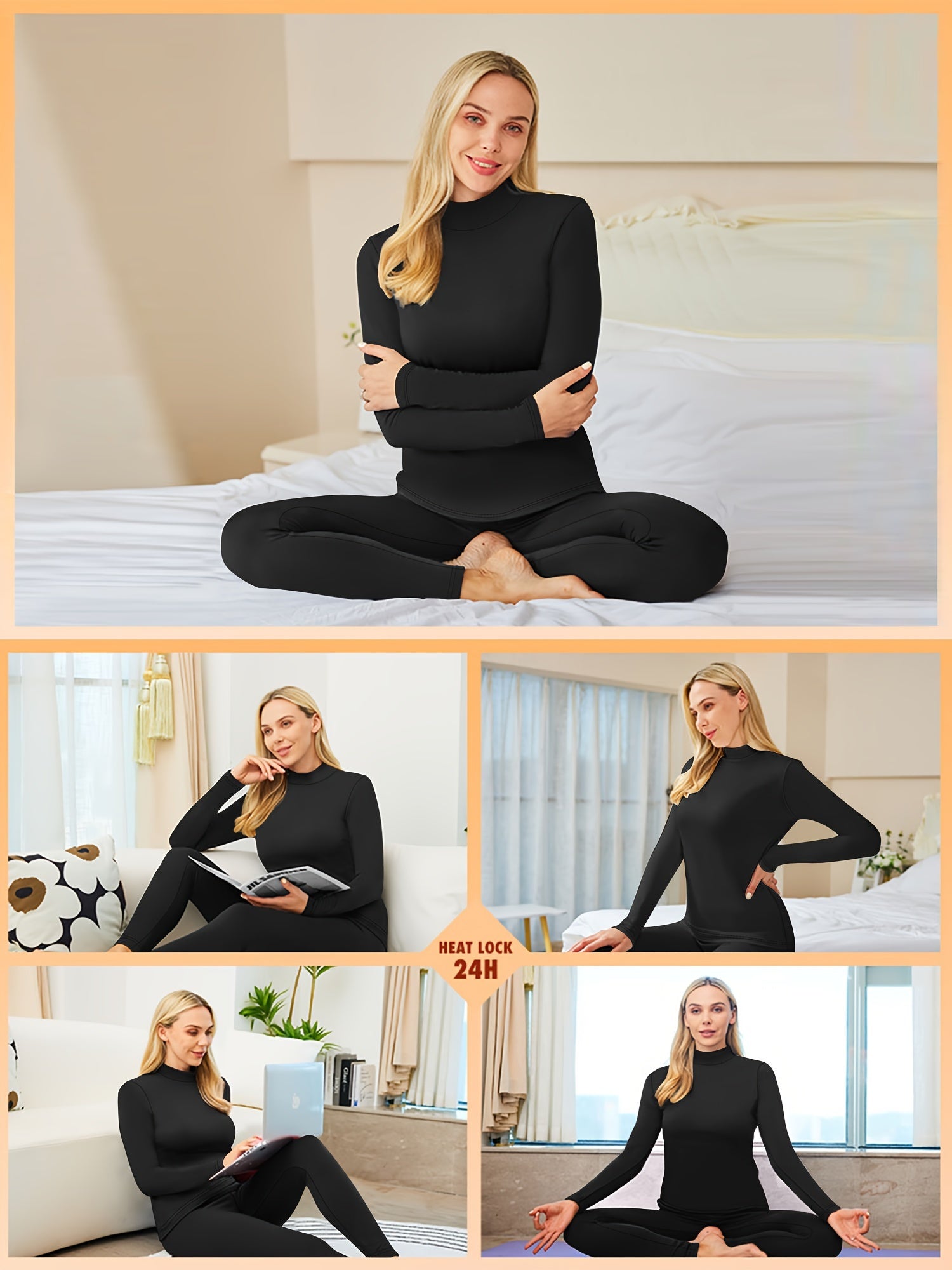 Plus Size Women's Thermal Underwear Set Long Sleeve Top and Tights Winter