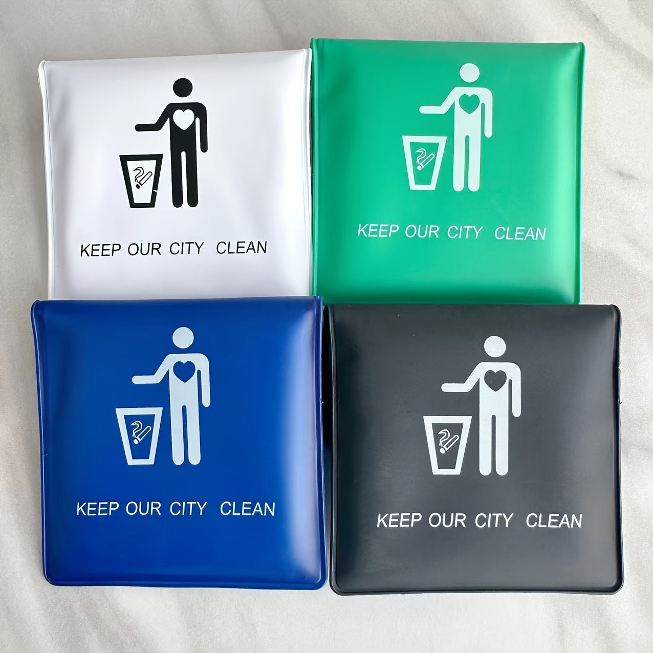 2-Pack Plastic Square Ashtrays, Fireproof Travel Pouch, Outdoor Cigarette Dispenser