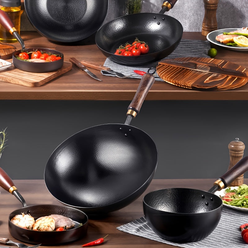 Durable 32cm Cast Iron Skillet Non-Stick Round Bottom Wok for Gas and Induction