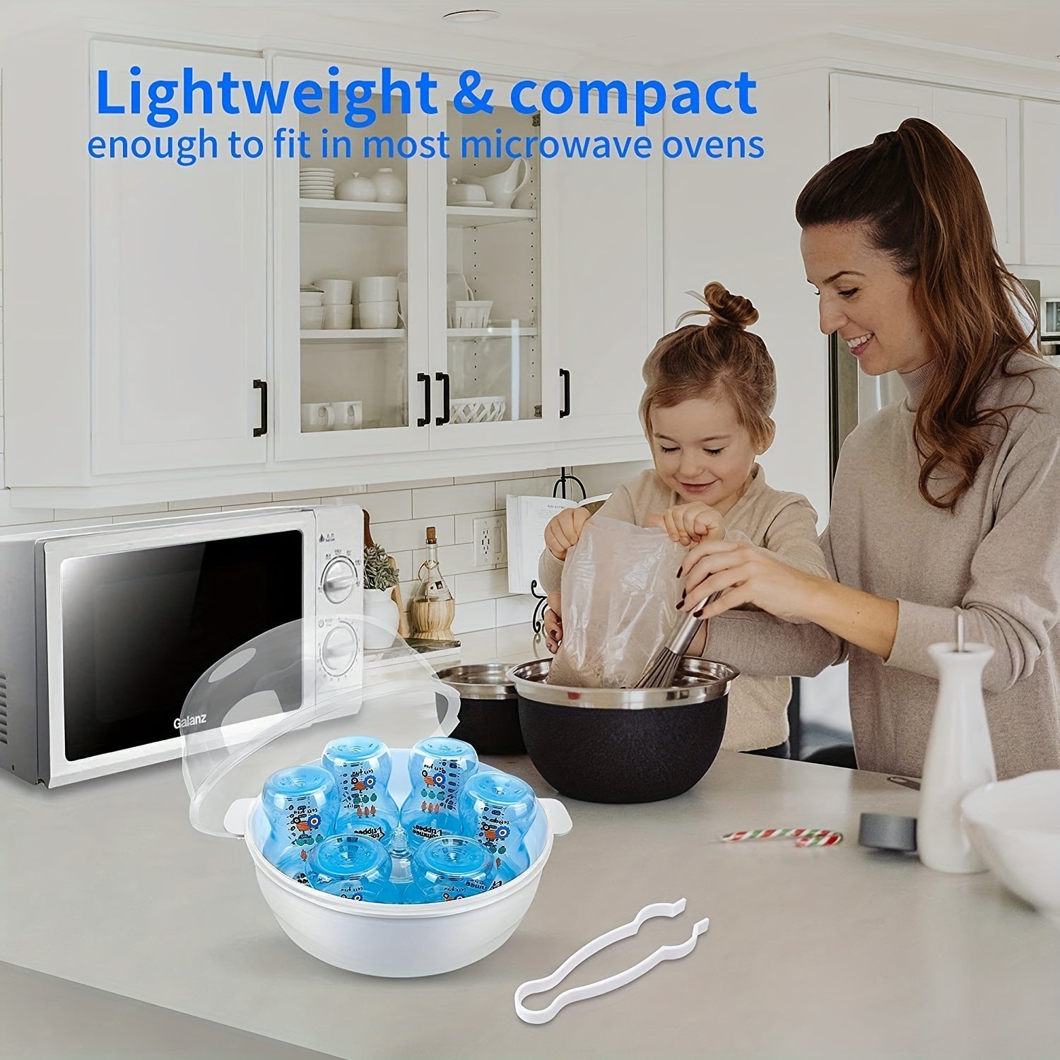 Esterilizador de botellas de microondas, caja de desinfección para biberones y accesorios