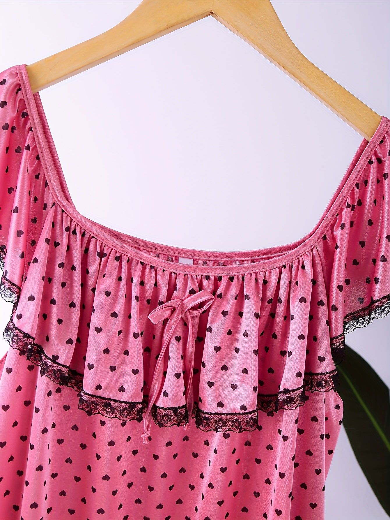 Women's Pajama Set Heart Print Long Sleeve Dress Sleepwear