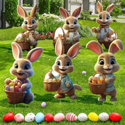 6-Pack Easter Bunny Yard Signs Plastic Rabbit Garden Stakes for Outdoor Decorations