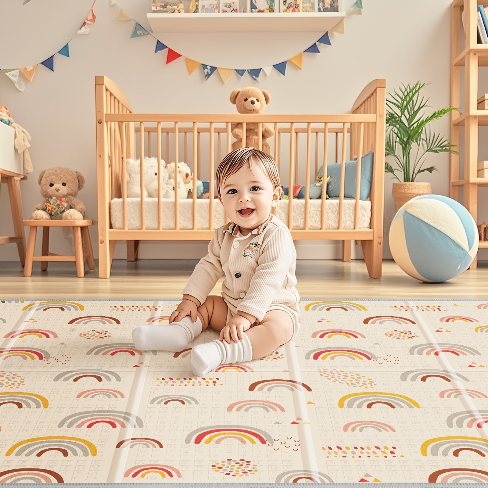 Foldable Play Mat 127cm x 127cm with Thick PE Material and Sturdy Edges for Kids Indoor Outdoor Use