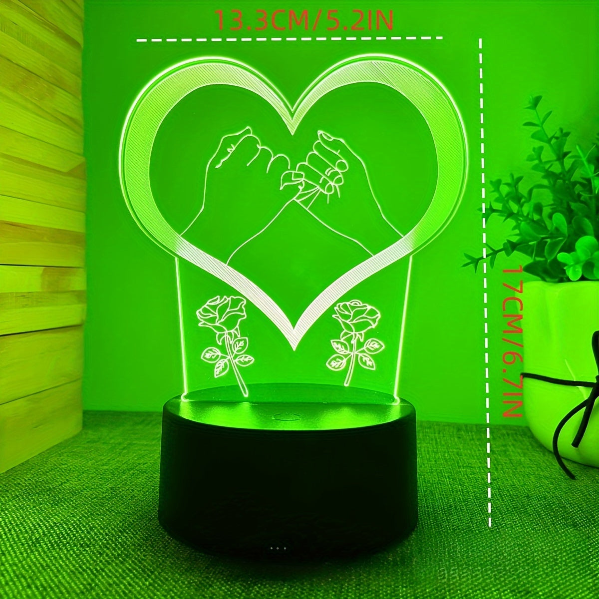 Lámpara de noche LED en forma de corazón 3D con control táctil y cambio de color, decoración para dormitorio