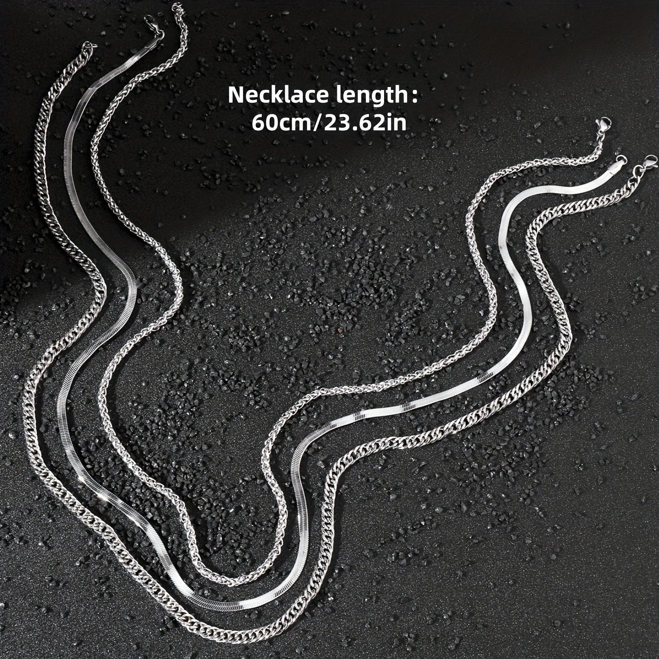 Set of 3 Black Stainless Steel Necklaces for Men Punk Gothic Chain Jewelry