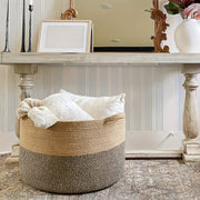 Qora jute to'rilgan saqlash savati, tutqichlar bilan, 90L, kir yuvish, o'yinchoqlar va tashkilot uchun