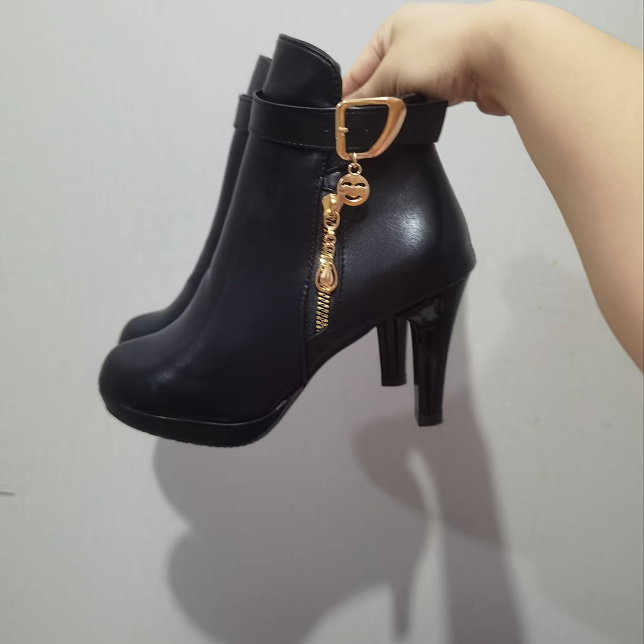 Women's Faux Leather Platform Stiletto Ankle Boots with Zipper Black Stylish